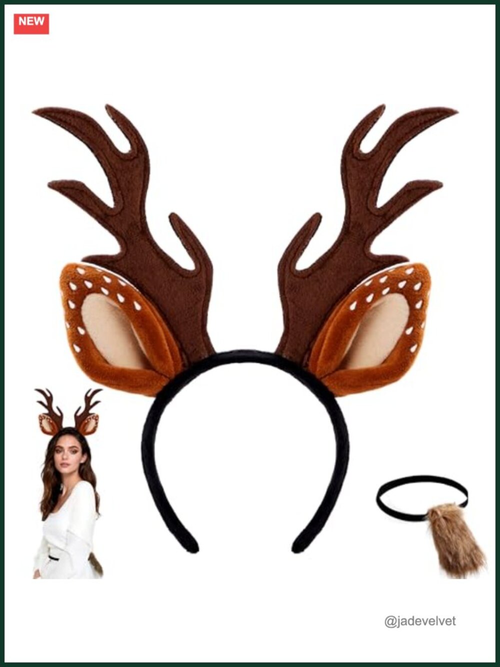 Deer Antler Headband with Fawn Tail Reindeer Ears Costume Accessory Set